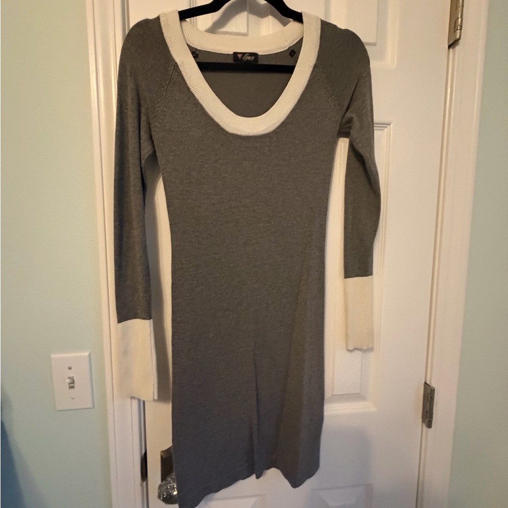GUESS Gray and Cream Sweater Dress Size Small